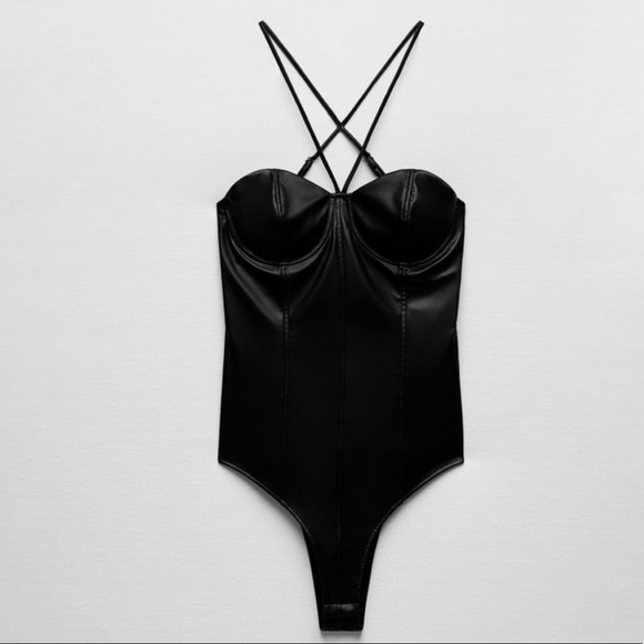 Zara Tops Zara Faux Leather Bodysuit L Poshmark